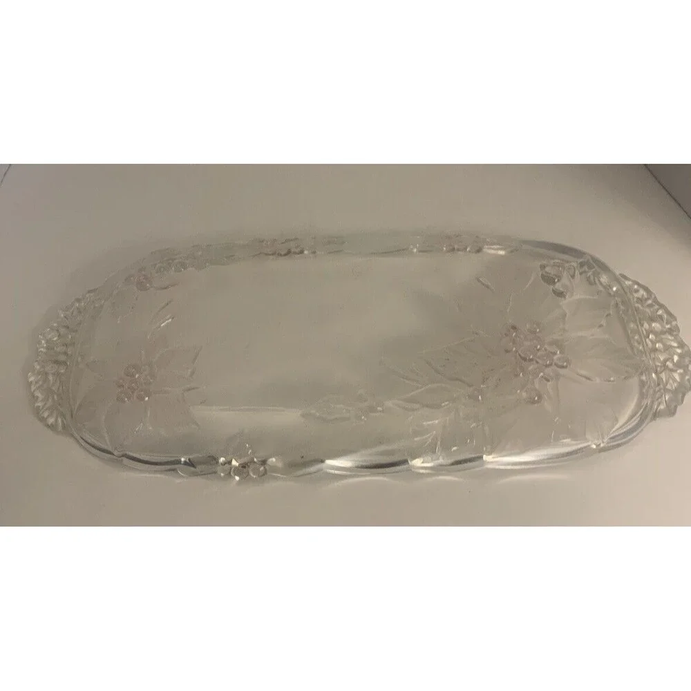 Vintage  Crystal Serving Dish, clear and pink,  15 inch long, 7 inch wide.  abr1